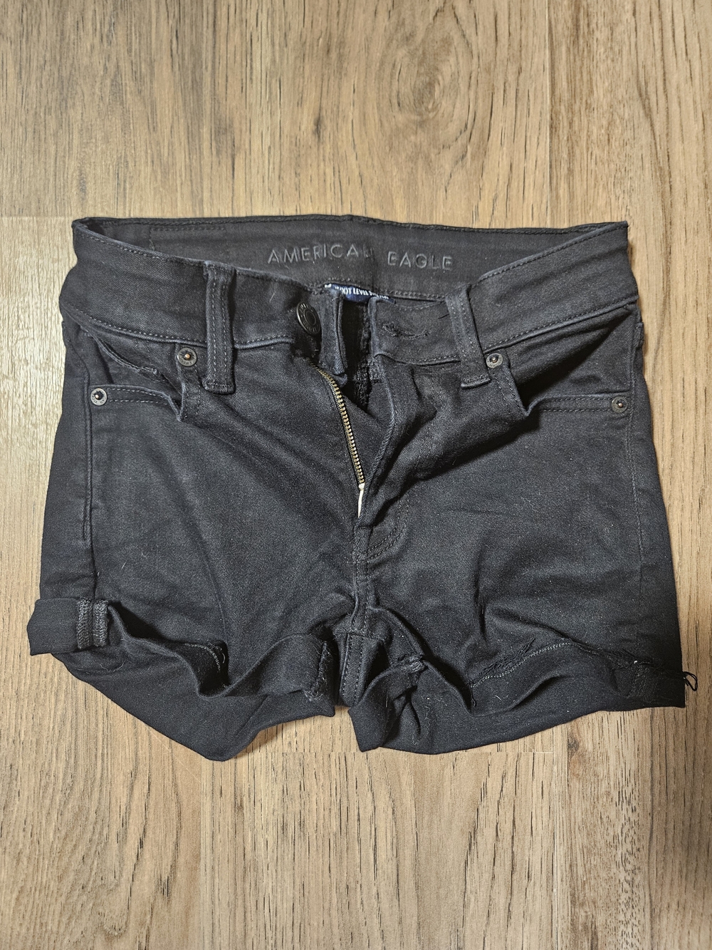 American Eagle Outfitters Women's High-Rise Black Denim Roll-Hem Shorts